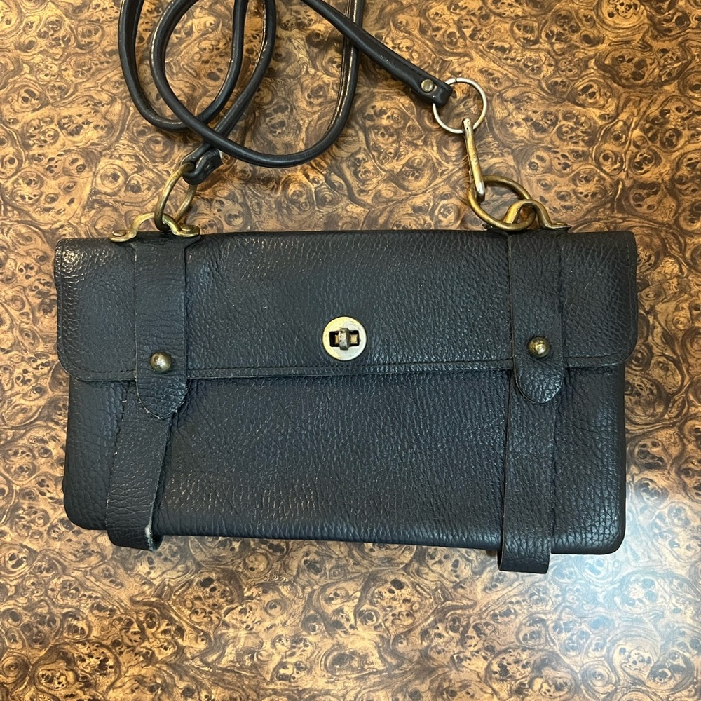 Vintage Joe Magnin Women's Handbag Blue Leather Purse Gold Chain Strap